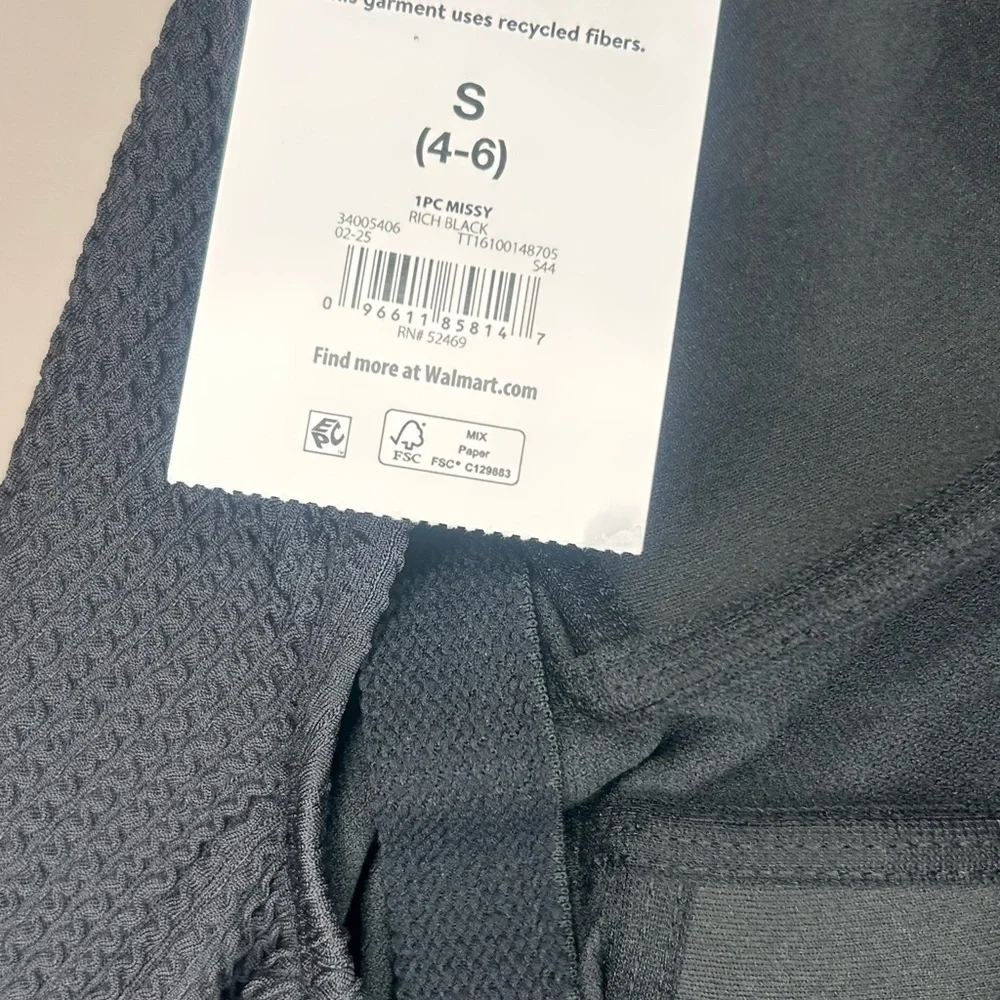 Time and Tru Black One Piece Swimsuit Size S NWT Textured Full Coverage - Picture 6 of 6